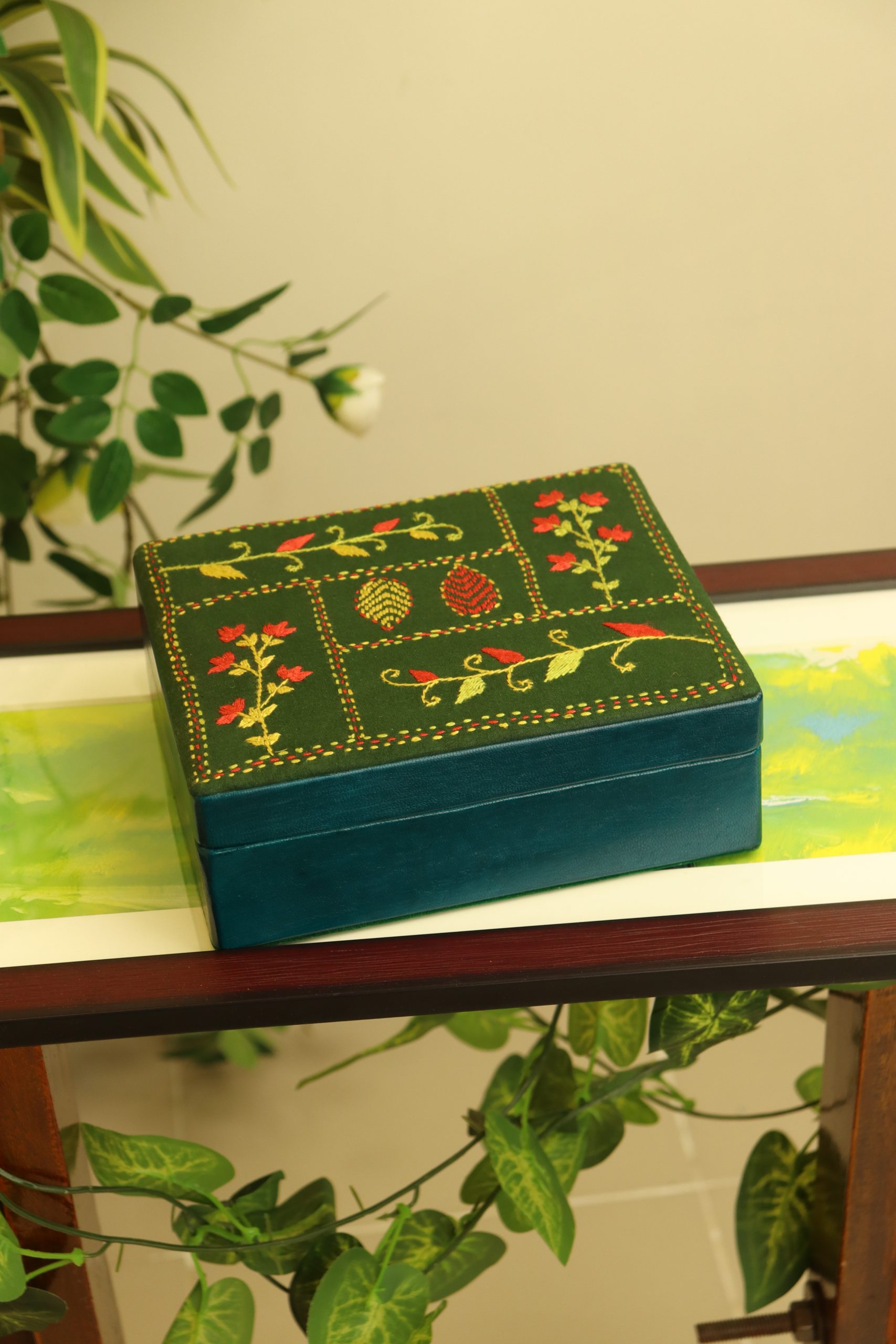 Jewellery Box 6 X 7 Leather & Hand Stitc