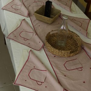 Place Mat Set Cotton-Embroidery Strip 7 Pcs