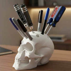 Human Skull Pen Holder